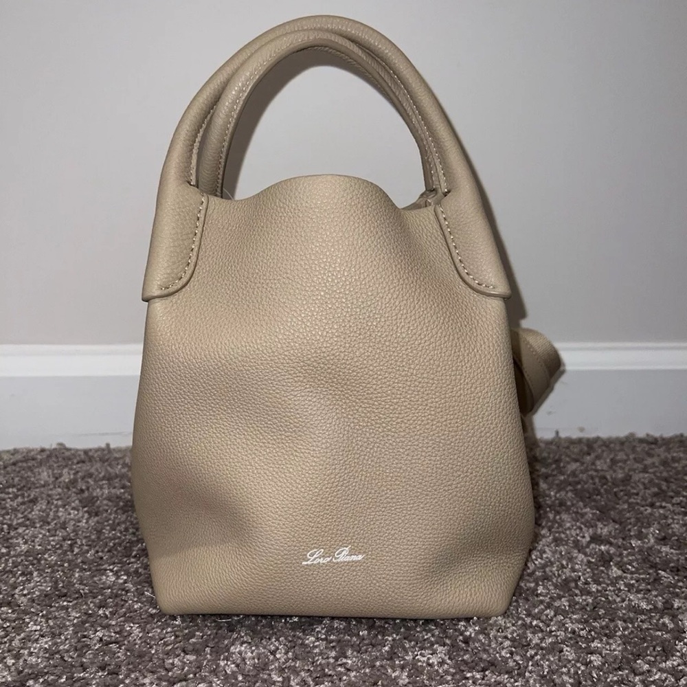 Loro Piana Bale Small Leather Top Handle Bag Light Mastic NWT